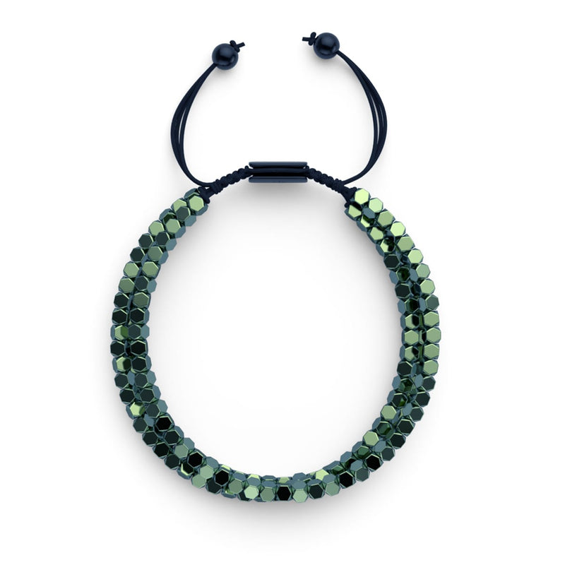 Mini Sacred Geom | Seafoam Hematite x Gunmetal | Triple Strand Bracelet