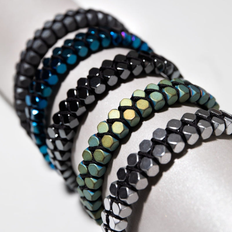 Sacred Geom | Matte Seafoam Hematite | Gunmetal | Octahedron Bracelet