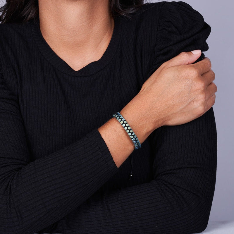 Sacred Geom | Matte Seafoam Hematite | Gunmetal | Octahedron Bracelet