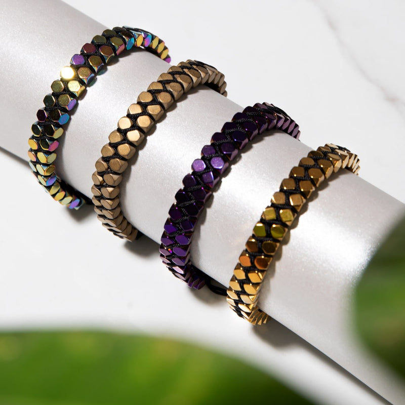 Sacred Geom | Rainbow Hematite | Gunmetal | Octahedron Bracelet
