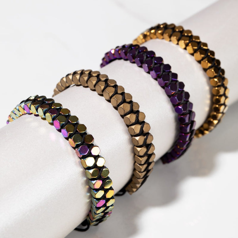 Sacred Geom | Rainbow Hematite | Gunmetal | Octahedron Bracelet