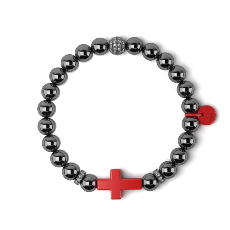 Gunmetal and Red Enamel | Santa Cross Bracelet