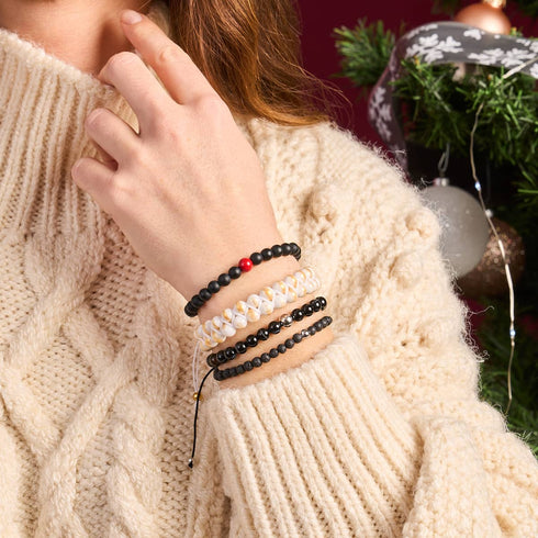 Lava Rock Diffuser | .925 Sterling Silver and Red Enamel | Macrame Santa Bracelet