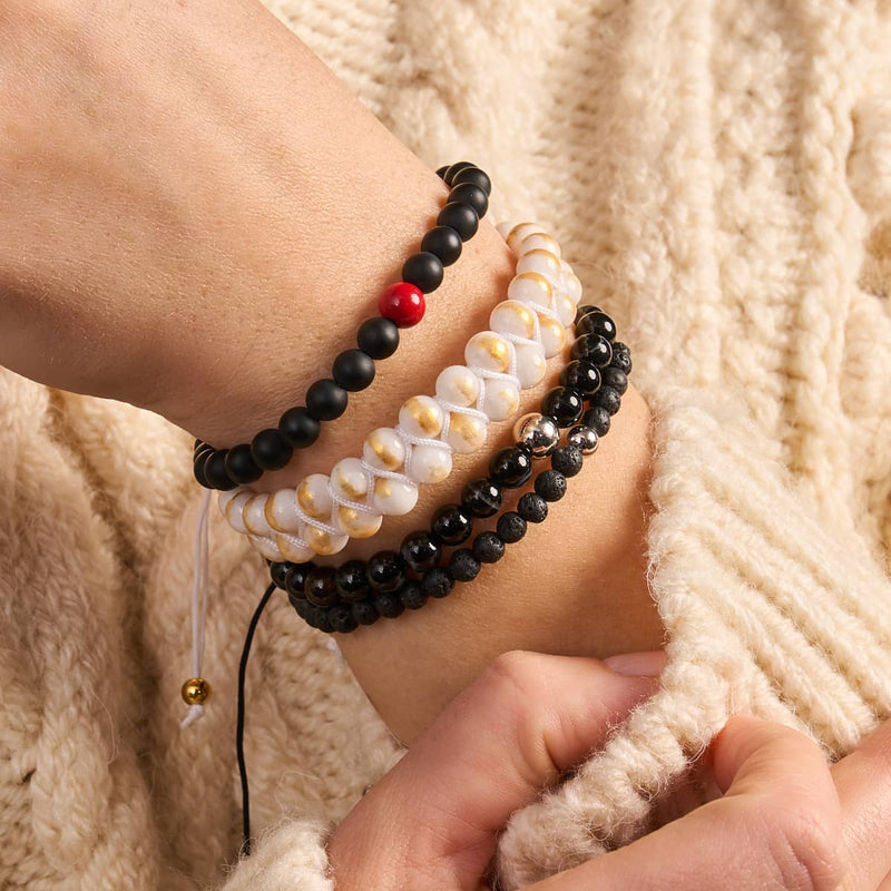 Matte Black Agate | Silver and Red Enamel | Santa Charm Bracelet