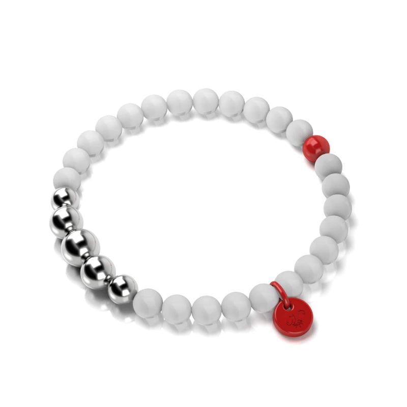Matte White Agate | Silver and Red Enamel | Santa Bracelet