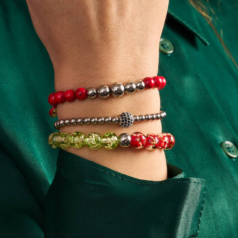 Red Turquoise | Silver and Red Enamel | Santa Charm Bracelet