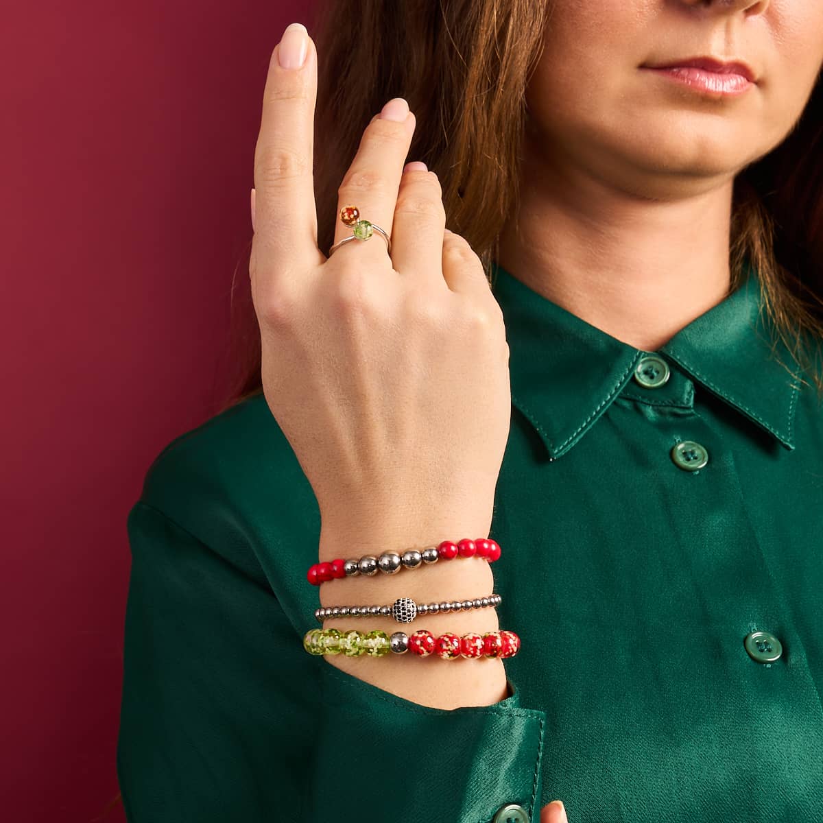 Red Turquoise | Silver and Red Enamel | Santa Charm Bracelet