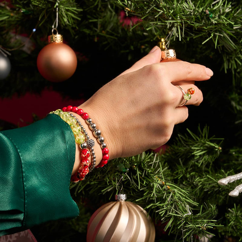Red Turquoise | Silver and Red Enamel | Santa Charm Bracelet