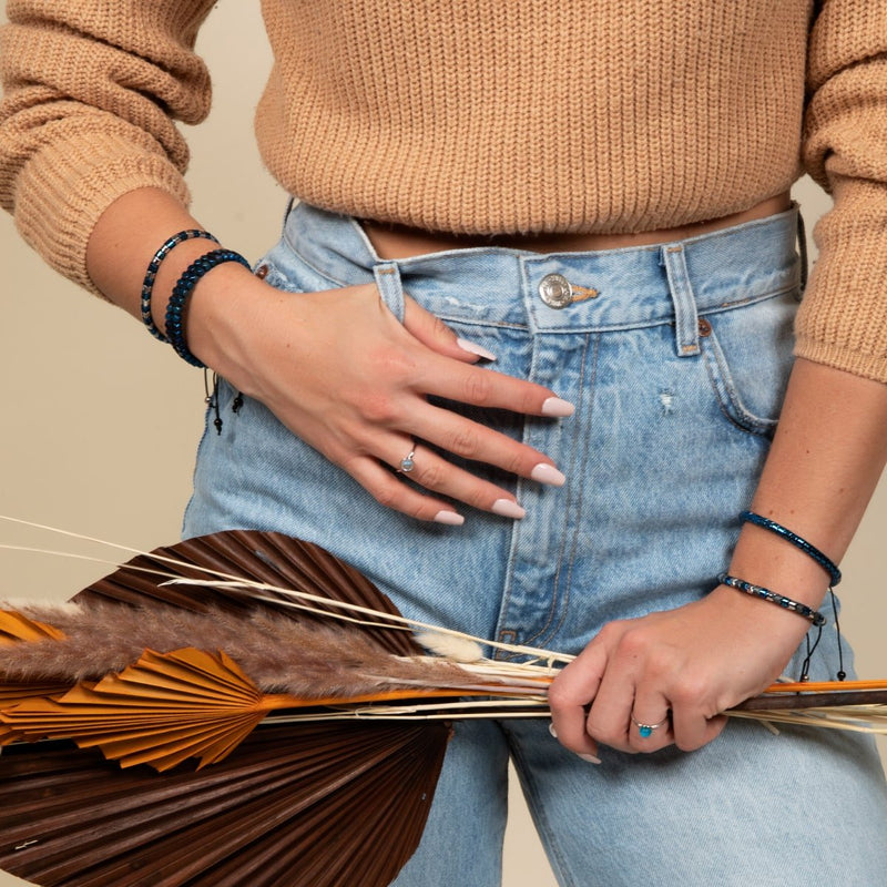 Serpentine | Blue and Silver Hematite x Silver | Wave Bracelet