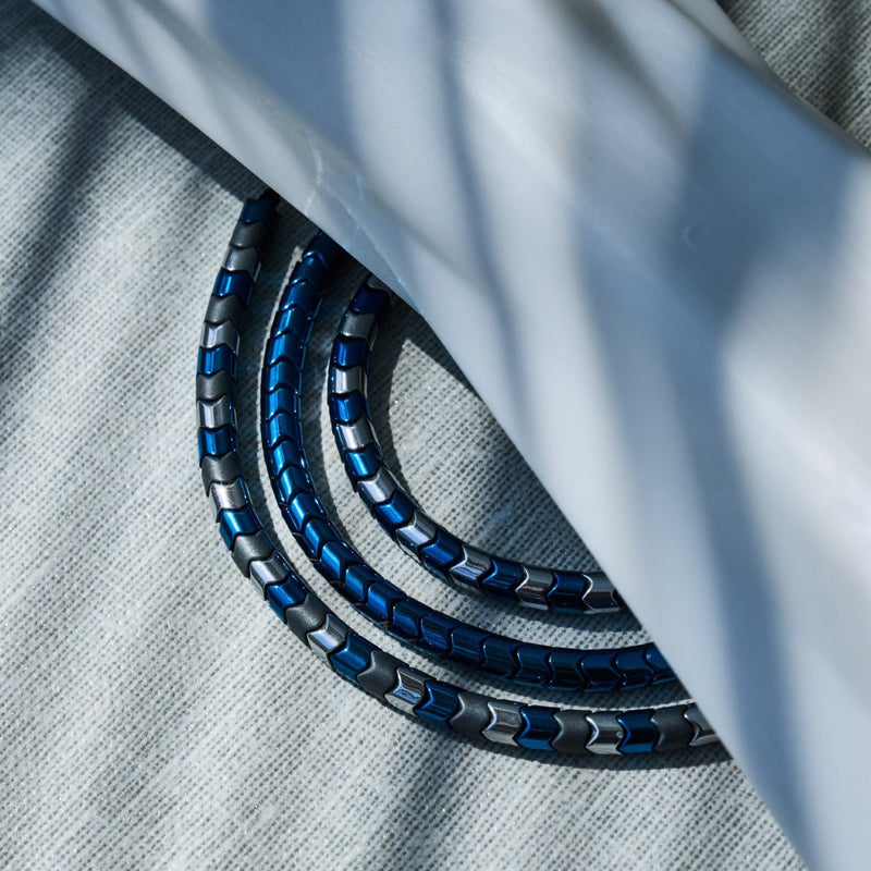 Serpentine | Blue and Silver Hematite x Silver | Wave Bracelet