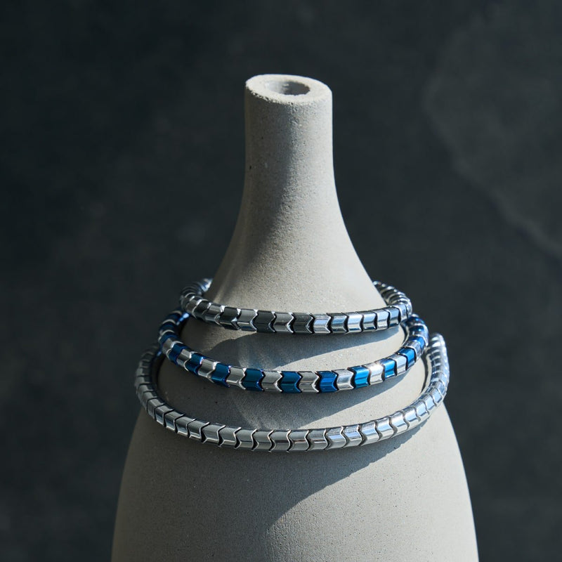 Serpentine | Blue and Silver Hematite x Silver | Wave Bracelet