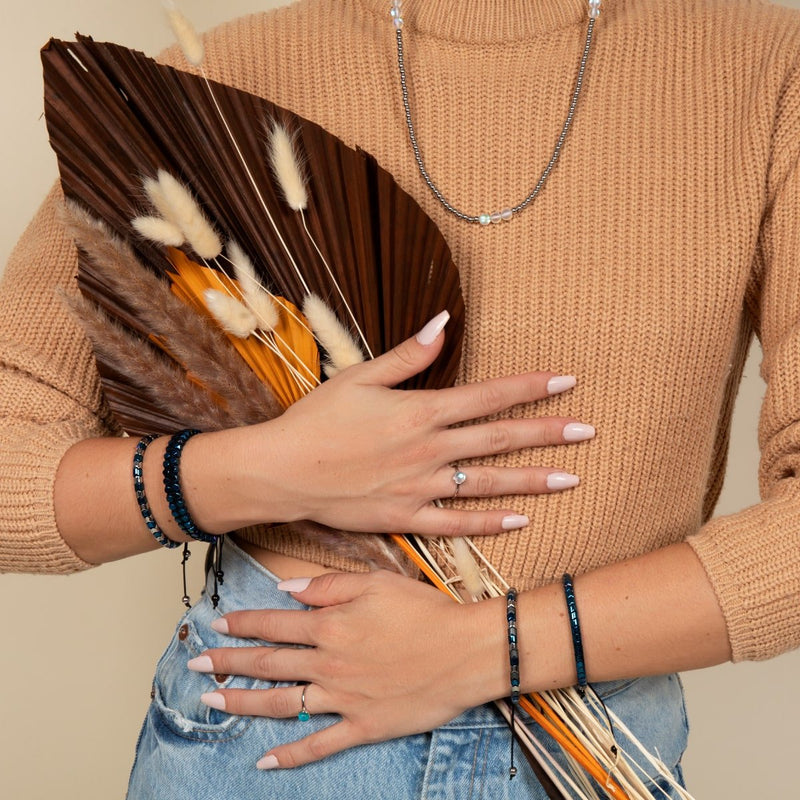 Serpentine | Blue Hematite x Gunmetal | Wave Bracelet