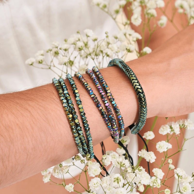 Serpentine | Emerald Hematite x Silver | Double Wave Bracelet