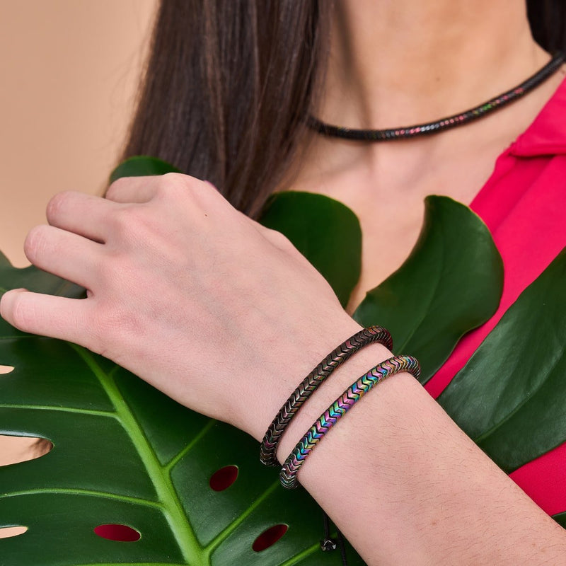 Serpentine | Rainbow Eclipse Hematite x Gunmetal | Double Wave Bracelet