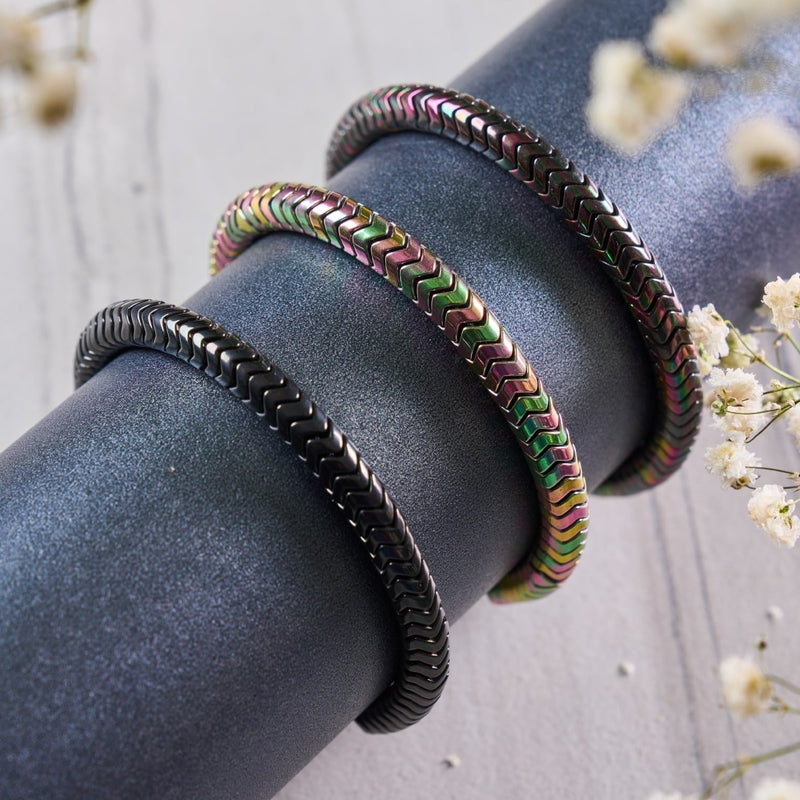 Serpentine | Rainbow Eclipse Hematite x Gunmetal | Double Wave Bracelet