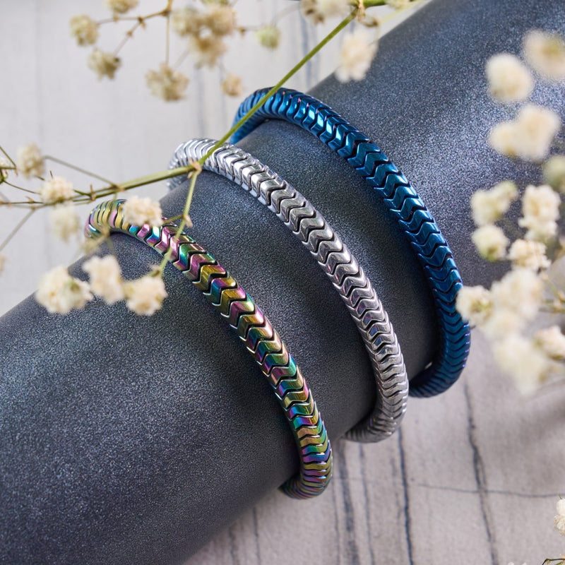 Serpentine | Rainbow Hematite x Spectrum x Unicorn Silver | Double Wave Bracelet
