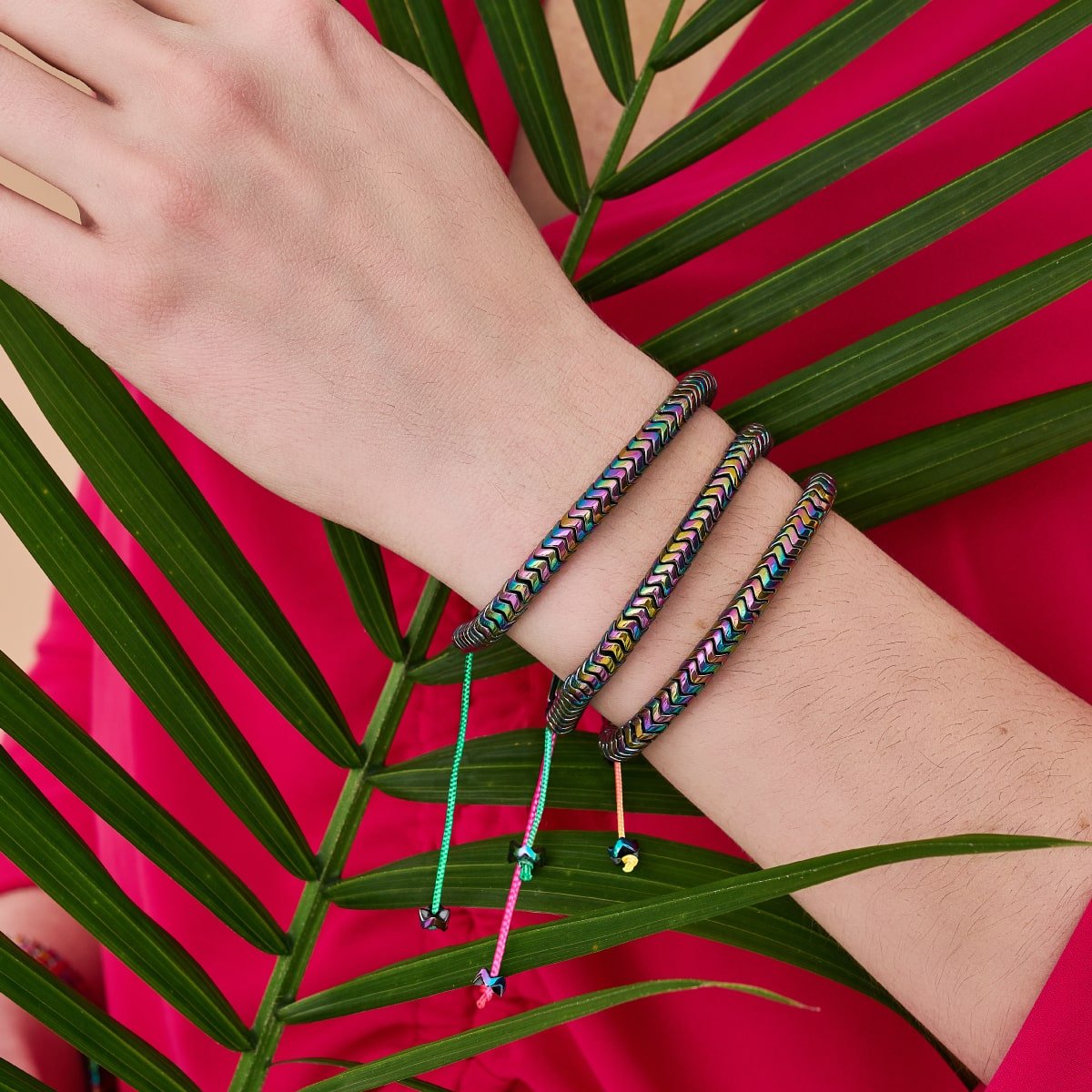 Serpentine | Rainbow Hematite x Spectrum x Unicorn Silver | Double Wave Bracelet