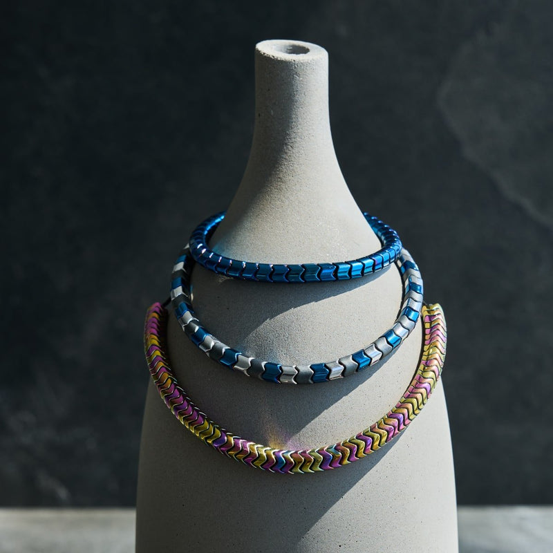 Serpentine | Rainbow Hematite x Unicorn Silver | Double Wave Bracelet