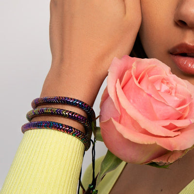 NOGU.studio - NOGU - Serpentine Bracelets - Serpentine | Rainbow Hematite x Unicorn Silver | Double Wave Bracelet