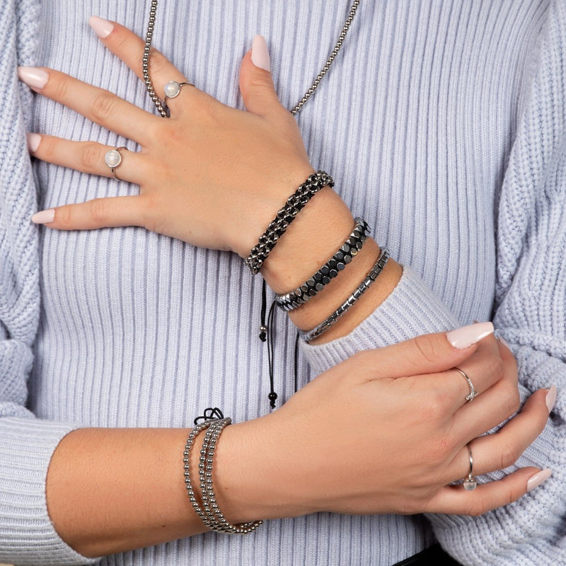 Serpentine | Silver Hematite x Silver | Wave Bracelet