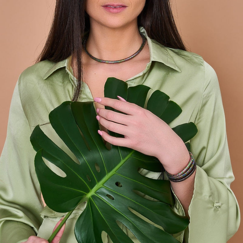 Serpentine | Unicorn Gold Hematite x Unicorn Silver | Double Wave Bracelet