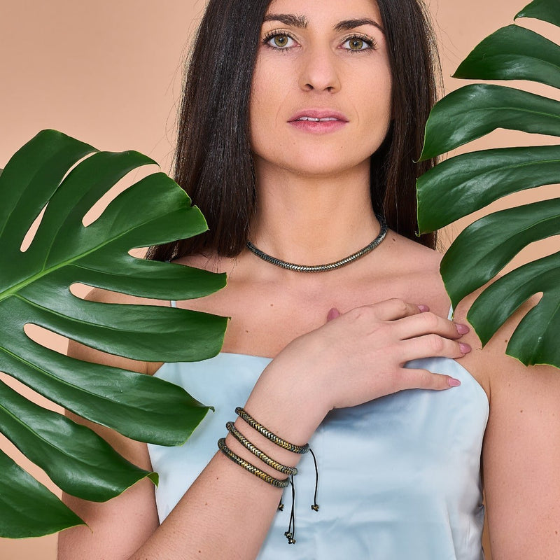 Serpentine | Bronze Hematite x Gunmetal | Double Wave Necklace