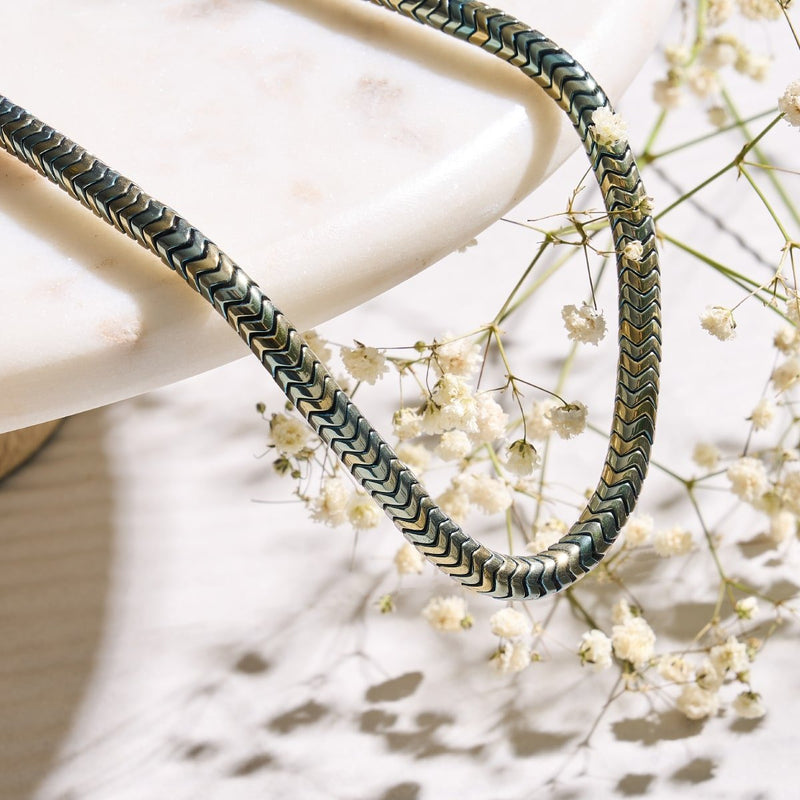 Serpentine | Bronze Hematite x Gunmetal | Double Wave Necklace