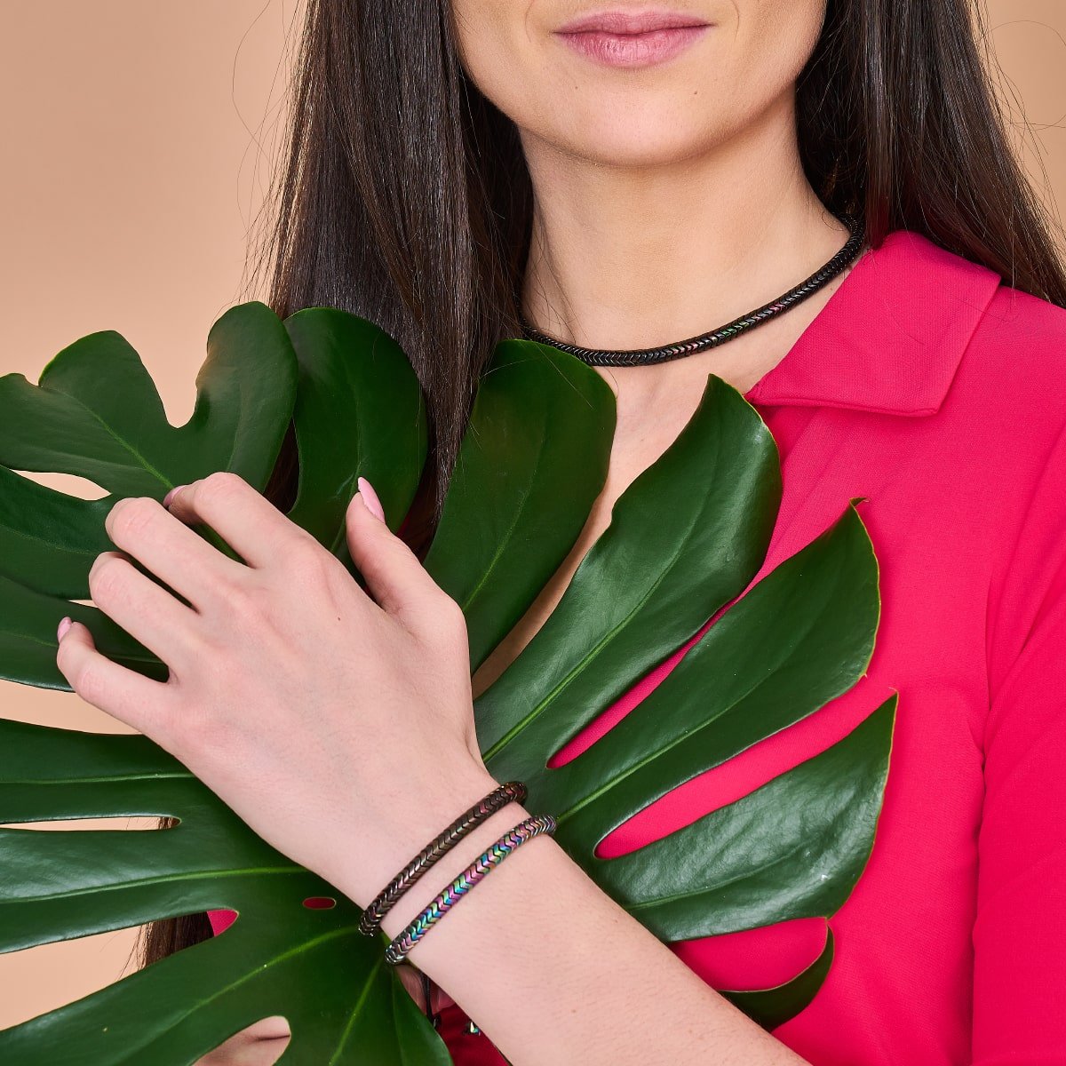 Serpentine | Rainbow Eclipse Hematite x Gunmetal | Double Wave Necklace