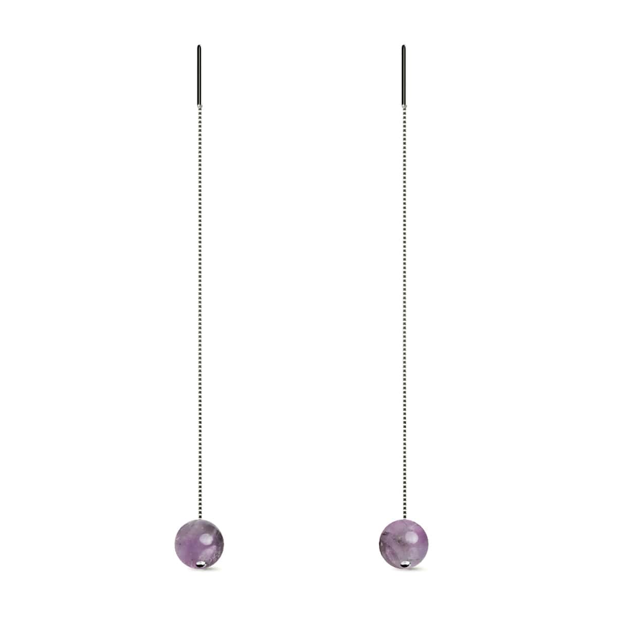 Amethyst | .925 Sterling Silver | Gemstone Chain Drop Threader Earrings