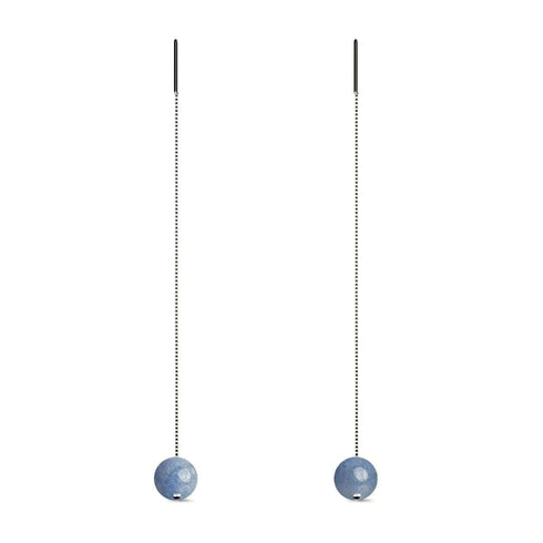 Blue Aventurine | .925 Sterling Silver | Gemstone Chain Drop Threader Earrings
