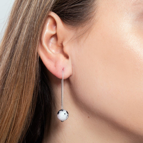 Dalmatian Jade | .925 Sterling Silver | Gemstone Chain Drop Threader Earrings