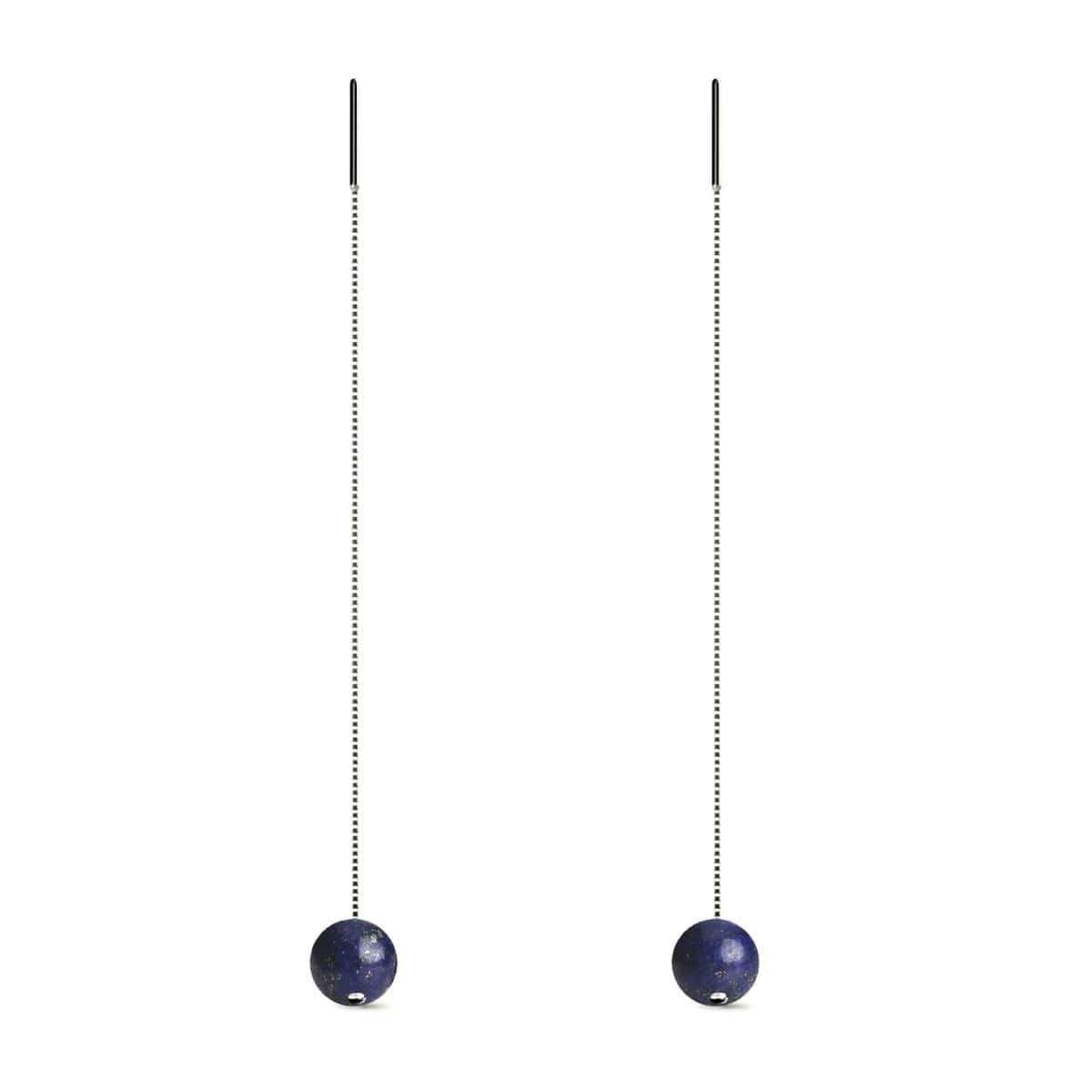 Lapis | .925 Sterling Silver | Chain Drop Threader Gemstone Earrings
