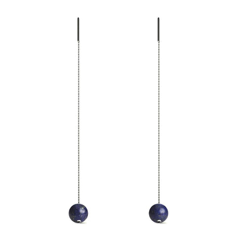 Lapis | .925 Sterling Silver | Chain Drop Threader Gemstone Earrings