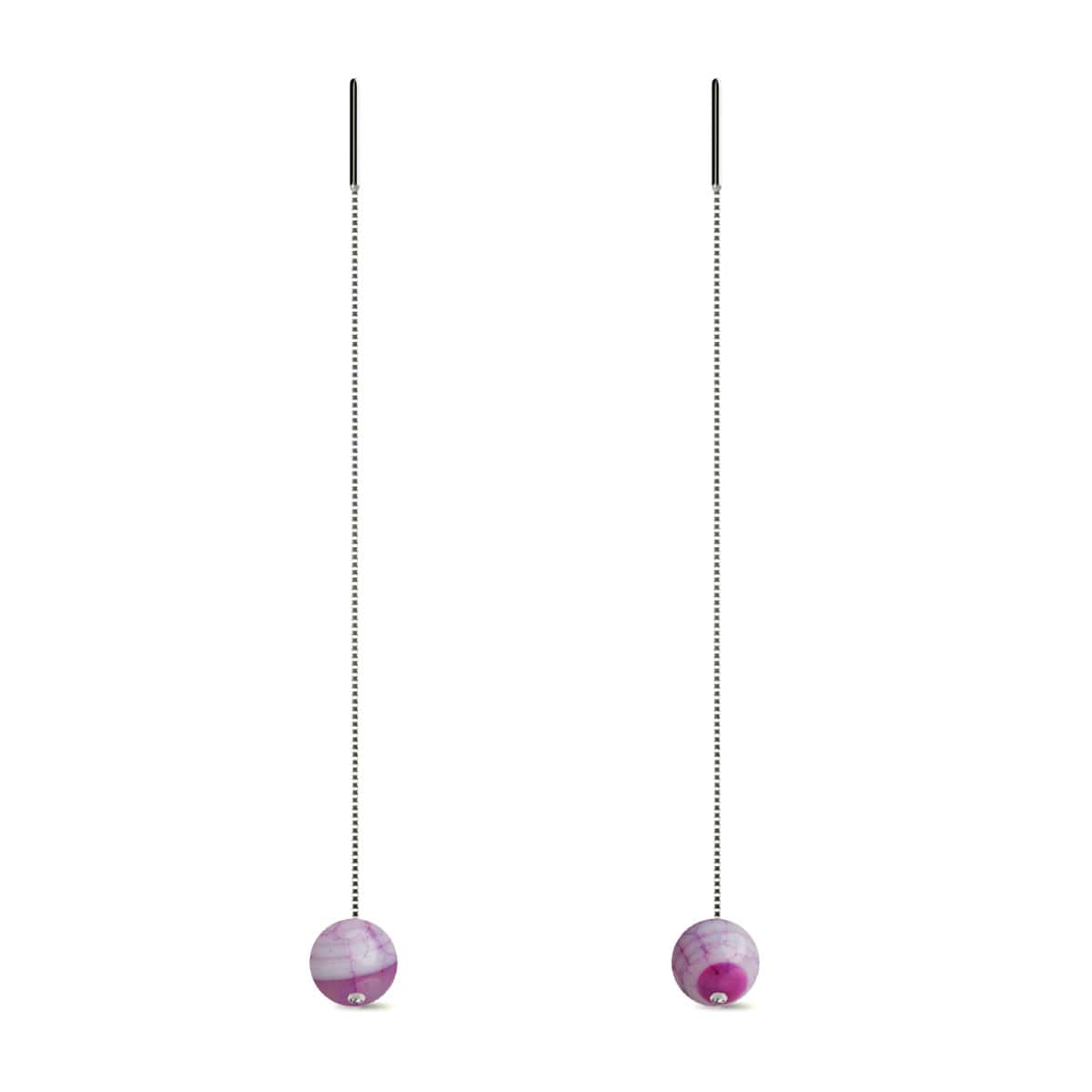 Multi Color Agate | .925 Sterling Silver | Gemstone Chain Drop Threader Earrings