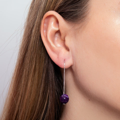 Purple Line Faceted Agate | .925 Sterling Silver | Gemstone Chain Drop Threader Earrings
