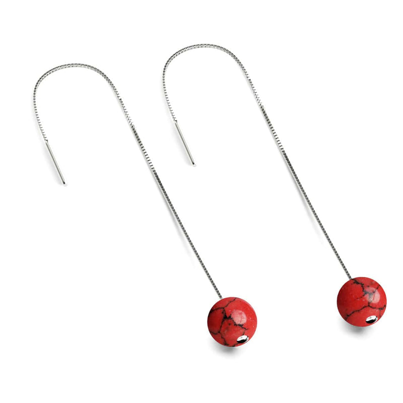 Red Turquoise | .925 Sterling Silver | Gemstone Chain Drop Threader Earrings