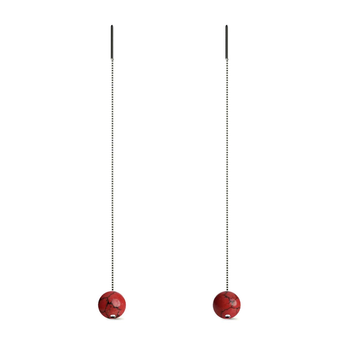 Red Turquoise | .925 Sterling Silver | Gemstone Chain Drop Threader Earrings
