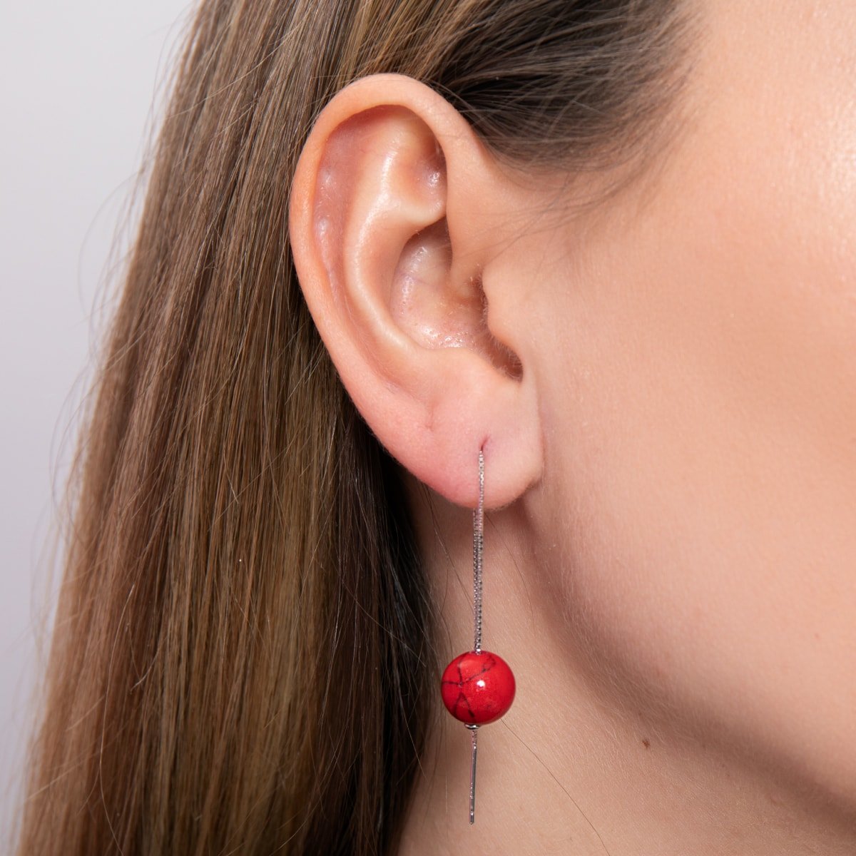 Red Turquoise | .925 Sterling Silver | Gemstone Chain Drop Threader Earrings