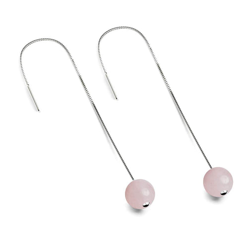 Rose Quartz | .925 Sterling Silver | Chain Drop Threader Gemstone Earrings