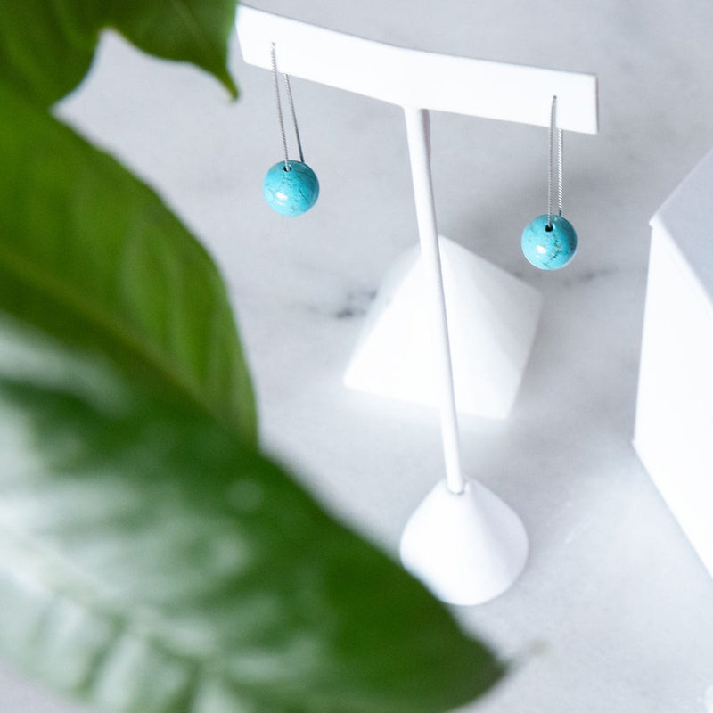 Turquoise | .925 Sterling Silver | Chain Drop Threader Gemstone Earrings