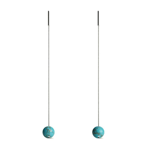 Turquoise | .925 Sterling Silver | Chain Drop Threader Gemstone Earrings