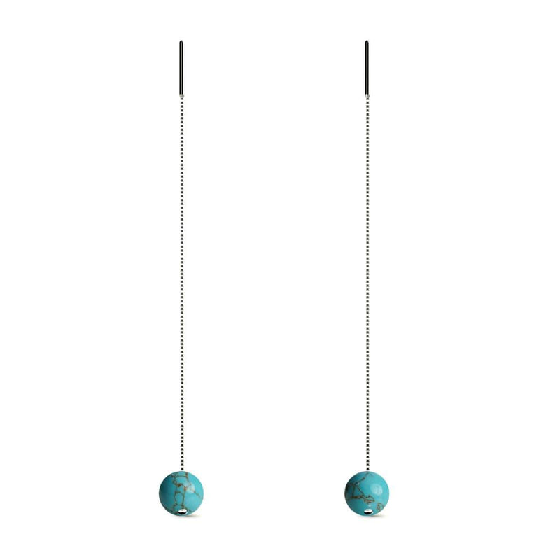 Turquoise | .925 Sterling Silver | Chain Drop Threader Gemstone Earrings