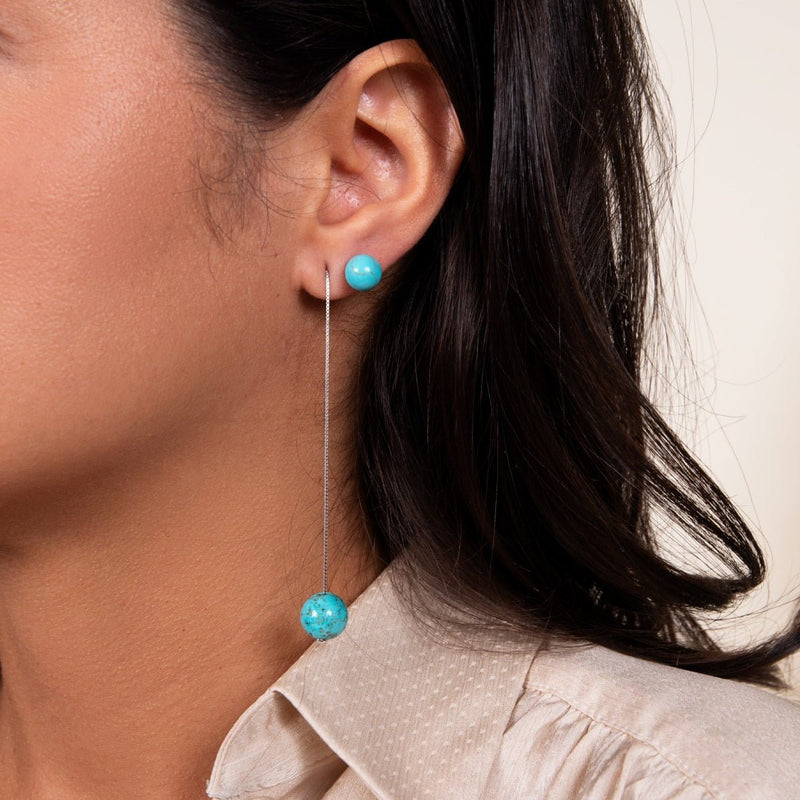 Turquoise | .925 Sterling Silver | Chain Drop Threader Gemstone Earrings
