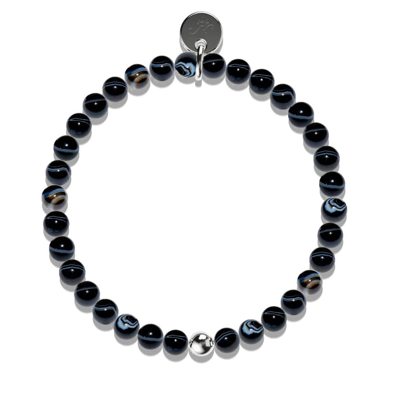 Black Line Agate | .925 Sterling Silver | Healing Gemstone Bead Bracelet