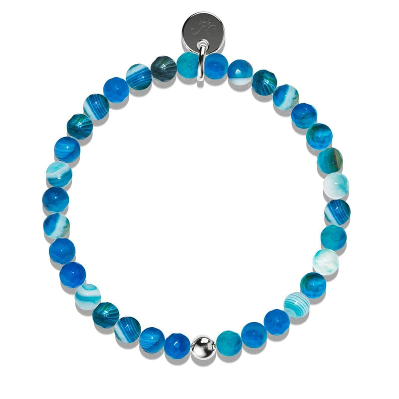 Blue Line Agate | .925 Sterling Silver | Healing Gemstone Bead Bracelet