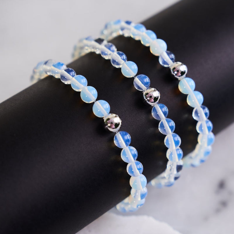 Opal Moonstone | .925 Sterling Silver | Healing Gemstone Bead Bracelet