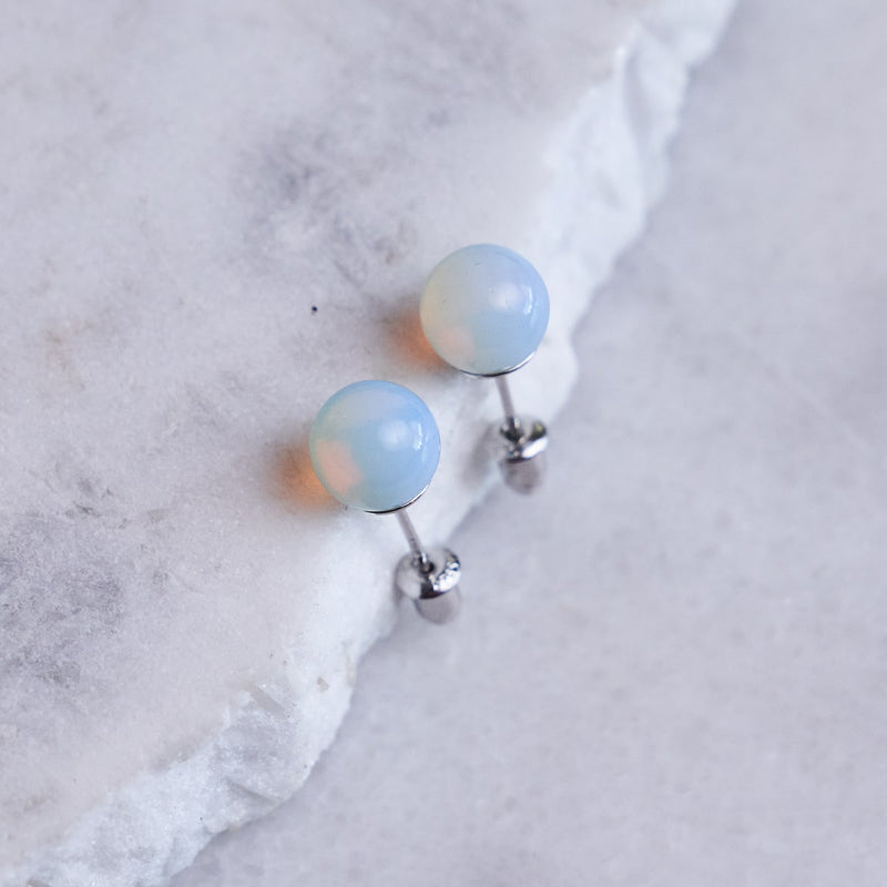 Opal Moonstone | .925 Sterling Silver | Gemstone Stud Earrings