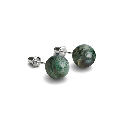 Tree Agate | .925 Sterling Silver | Gemstone Stud Earrings