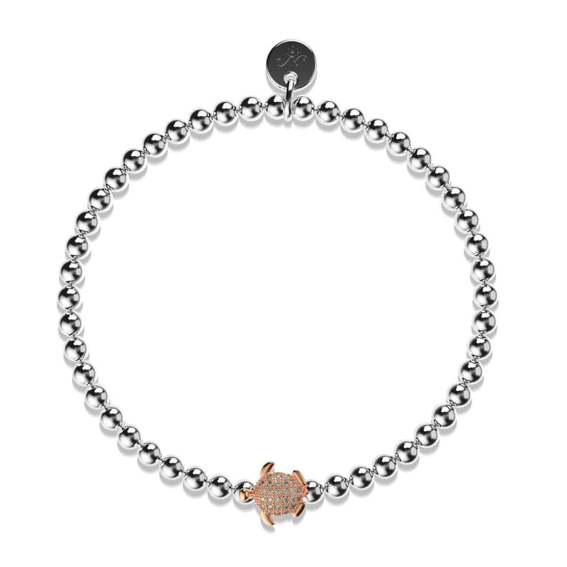 Tortuga | .925 Sterling Silver White & Rose Gold Vermeil | CZ Diamond Sea Turtle Bracelet