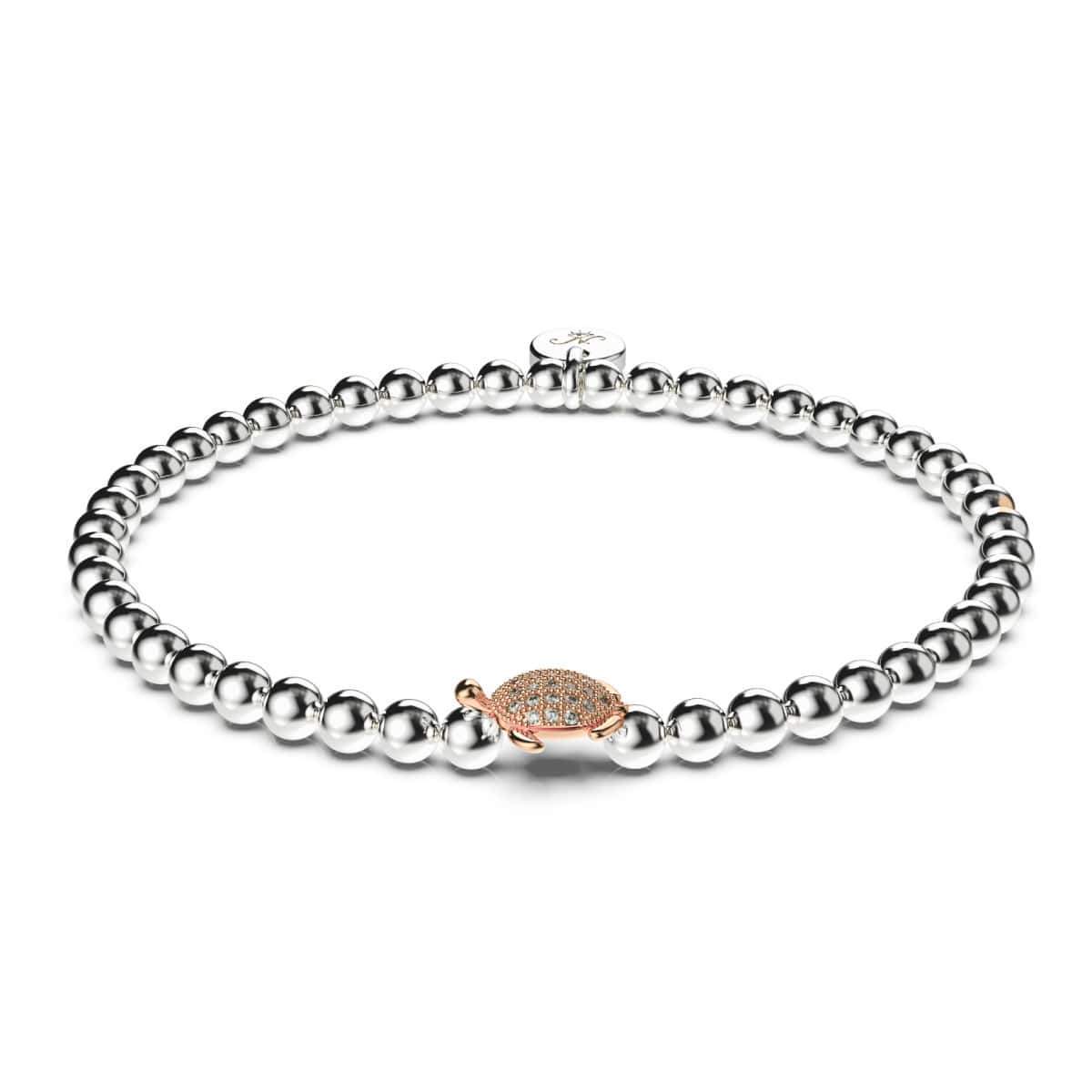 Tortuga | .925 Sterling Silver White & Rose Gold Vermeil | CZ Diamond Sea Turtle Bracelet